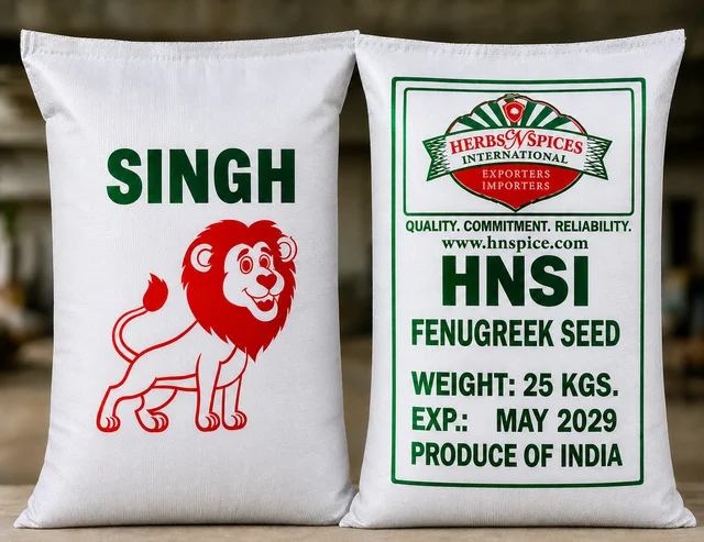 Fenugreek Seed — 25 kg sacks packed under the SINGH brand