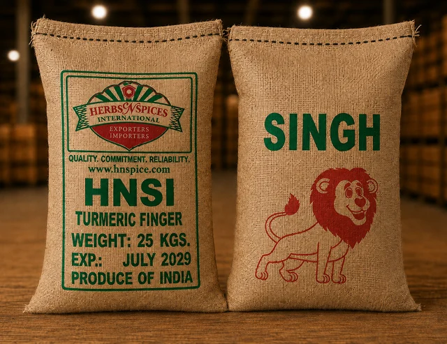 Turmeric Finger — 25 kg sacks packed under the SINGH brand